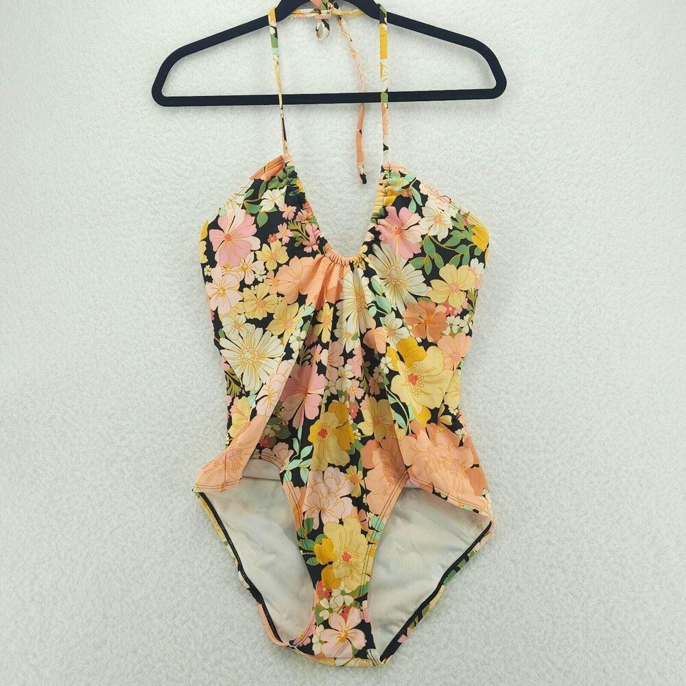 Shade & Shore Bandeau One Piece Swimsuit Womens L (12-14) Multi Halter Keyhole